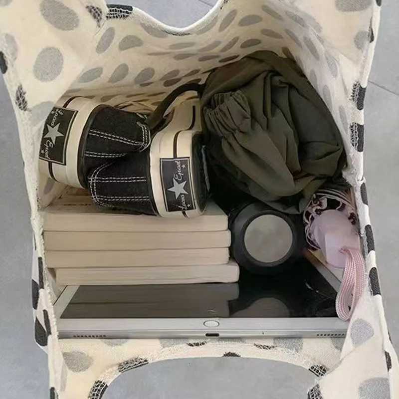 Effortless Chic Lady Polka Dot HandbagLarge Capacity Beach Travel Canvas Tote BagLazy Aesthetic Artistic Casual Shoulder BagL251023