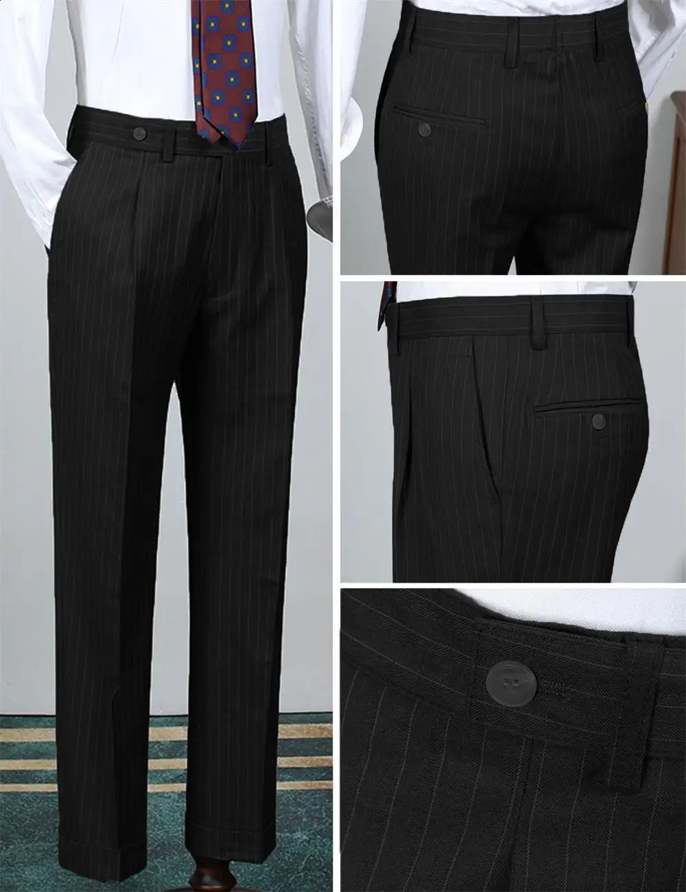 Navy Blue Striped mens business suit set Jacket striped pants Double breasted slim fit Mens Wedding Banquet Dress 251023