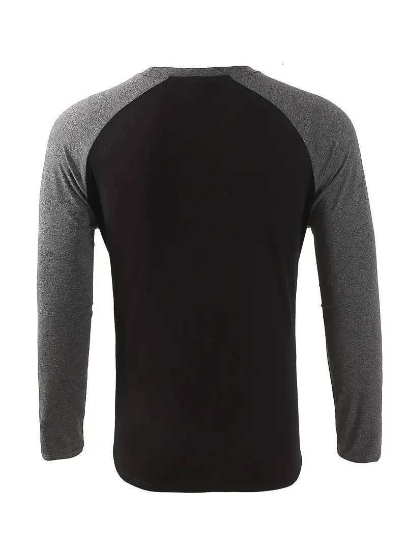 Spring Autumn New Spell Color Simple Style Long Sleeve Round Neck Tops T Shirt Men Pullover Tops T Shirts 100 PolyesterXJ251023