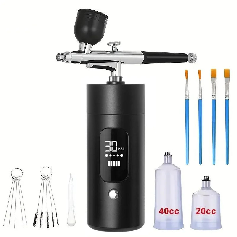 Professional Spray Gun Kit with Compressor Pink Portable Hand Gun USB Charging Adjustable 3 Pressures Digital Display for P 251015