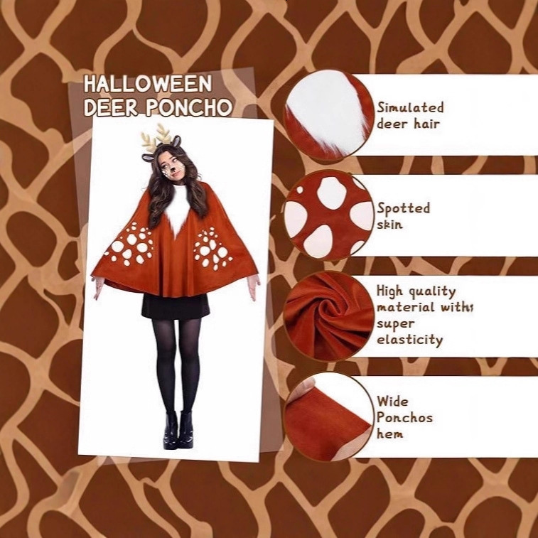 2025 New Halloween, Christmas Jungle, New Autumn and Winter, Reindeer Cape, Role Playing Role, Witch Costume