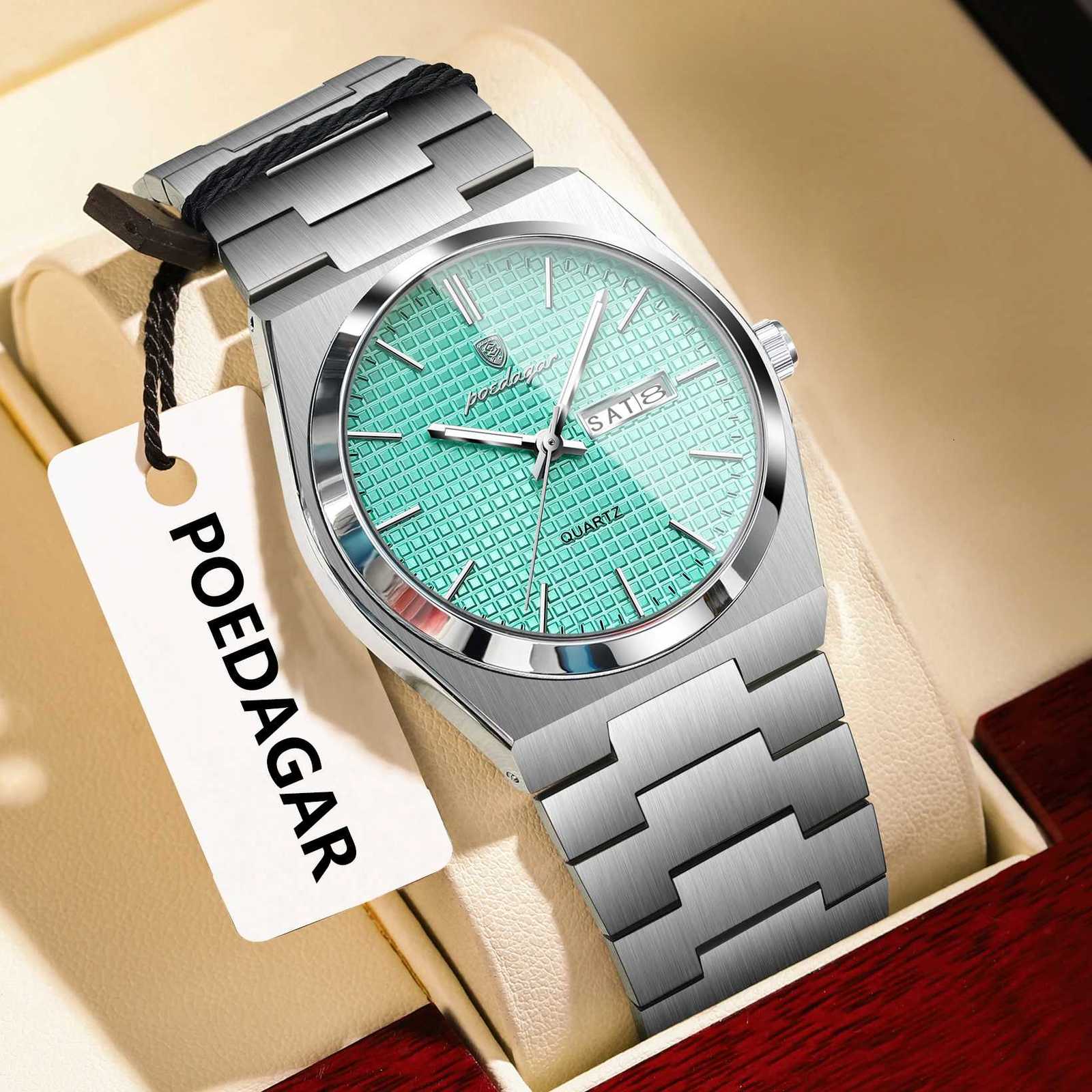 POEDAGAR Top Business Man Watch Luminous Waterproof Stainless Steel Men Wristwatch Date Week Quartz Fashion Casual Mens WatchesL251023