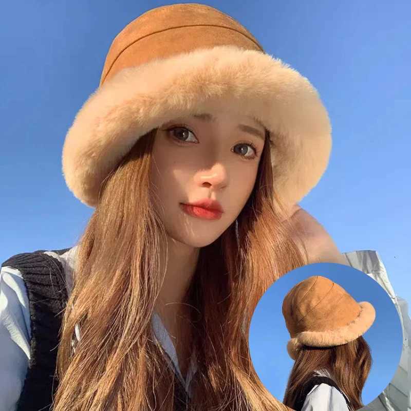 Winter Thicken Plush Fluffy Bucket Hat Wen Faux Fur Warm Fisherman Plus Velvet Panama Hat Warm Cold ProtectionW251023