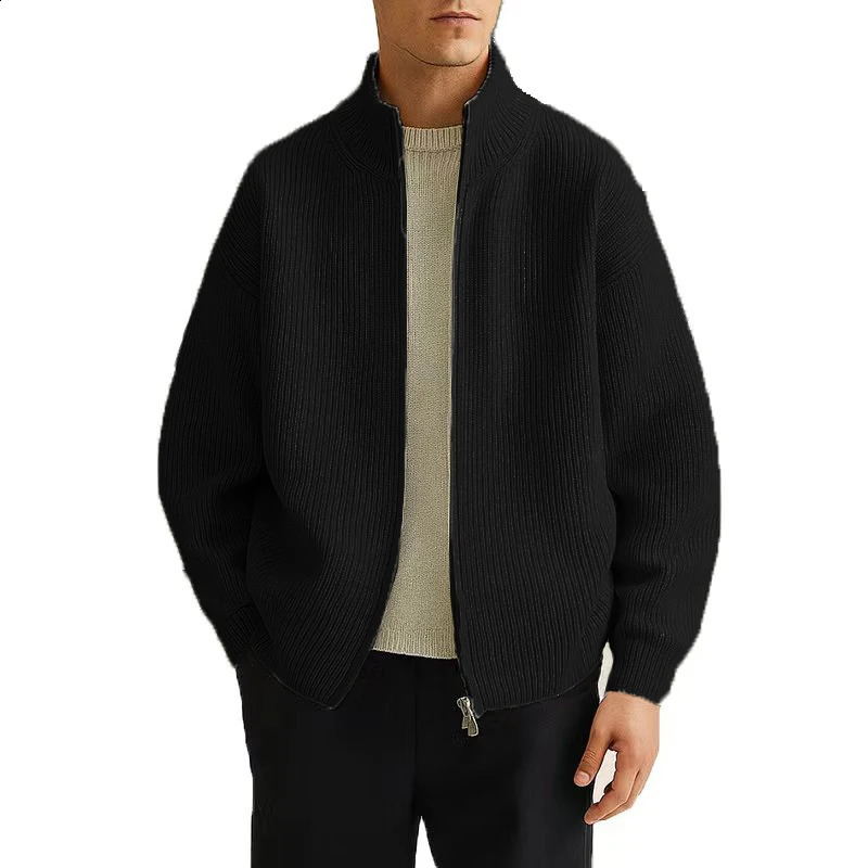 Mens Full Zip Cardigan Sweater Casual Mock Neck Ribbed Knitted Winter Chunky Sweaters Warm Outerwear Coats for Men 251023
