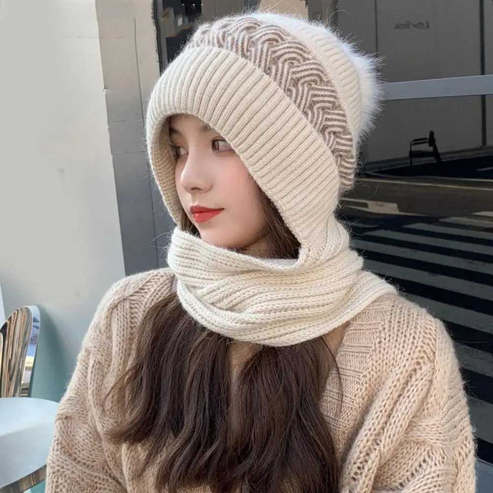 Winter Wens Knitted Hat Doub Warm Padded Thicke Hat Scarf One Wool Knitting Net Red Wind and Snow Beanies HatsW251023