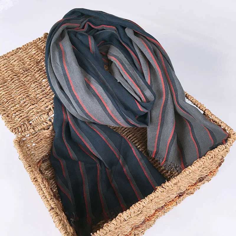 Autumn and winter blue striped mens business casual cotton extended 22M scarf J251113