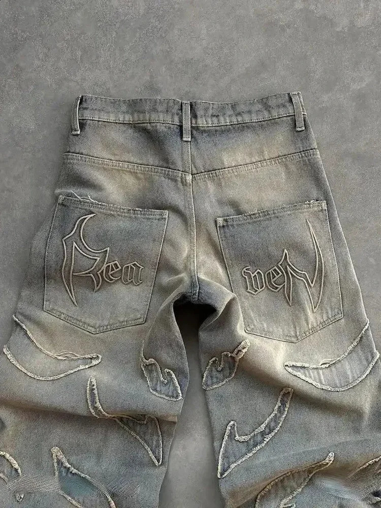 American Fashion Patch Baggy Casual Jeans For Men And Women Y2K High Street Harajuku Waist Wide Leg Denim Trousers 251022