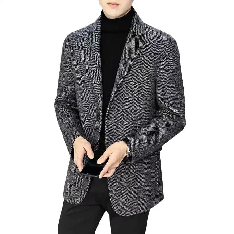 Elegant Casual Mens Short Coat Herringbone Woolen Business Jacket Fashion Slim Fit Trendy AE Stock 251023