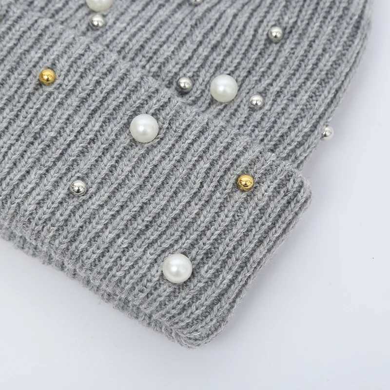 Winter Knitted Beanie Wen Fashion Rhinestone Pearls Knitting Hats Ladies Casual Sklies Fa Solid Color Casual BoneW251023