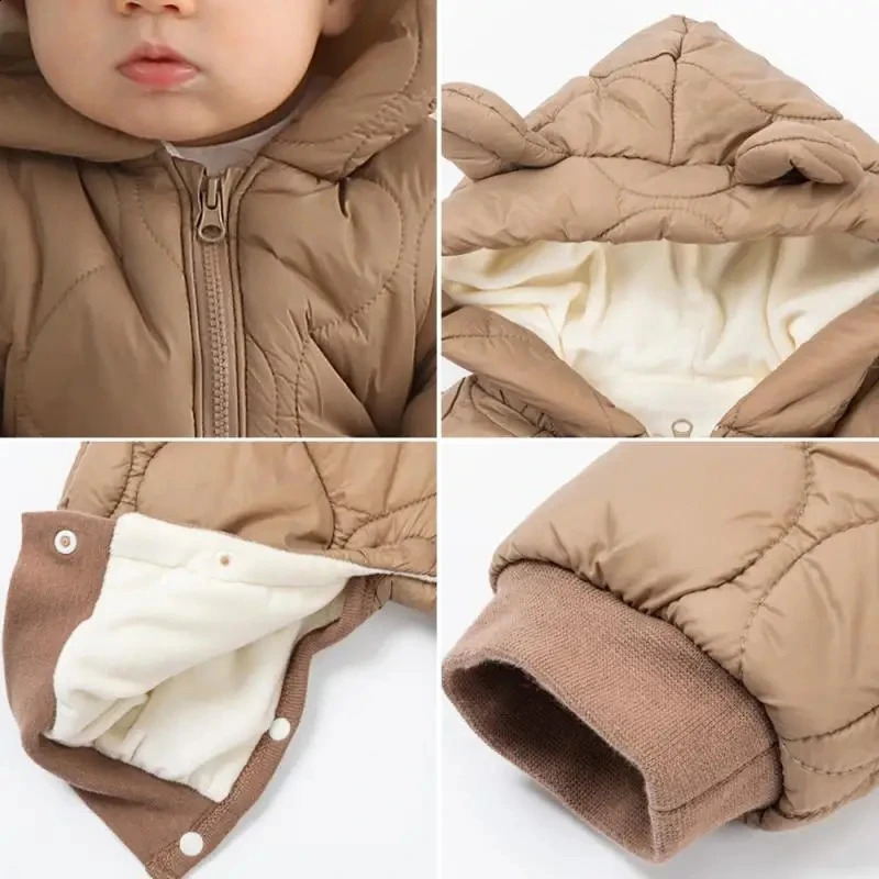 born Baby Romper Winter Thicken Cotton Jumpsuit Infant Onesie Fleece Lining Hooded Rompers for Boy Girl Clothes Kids Outfit 251023