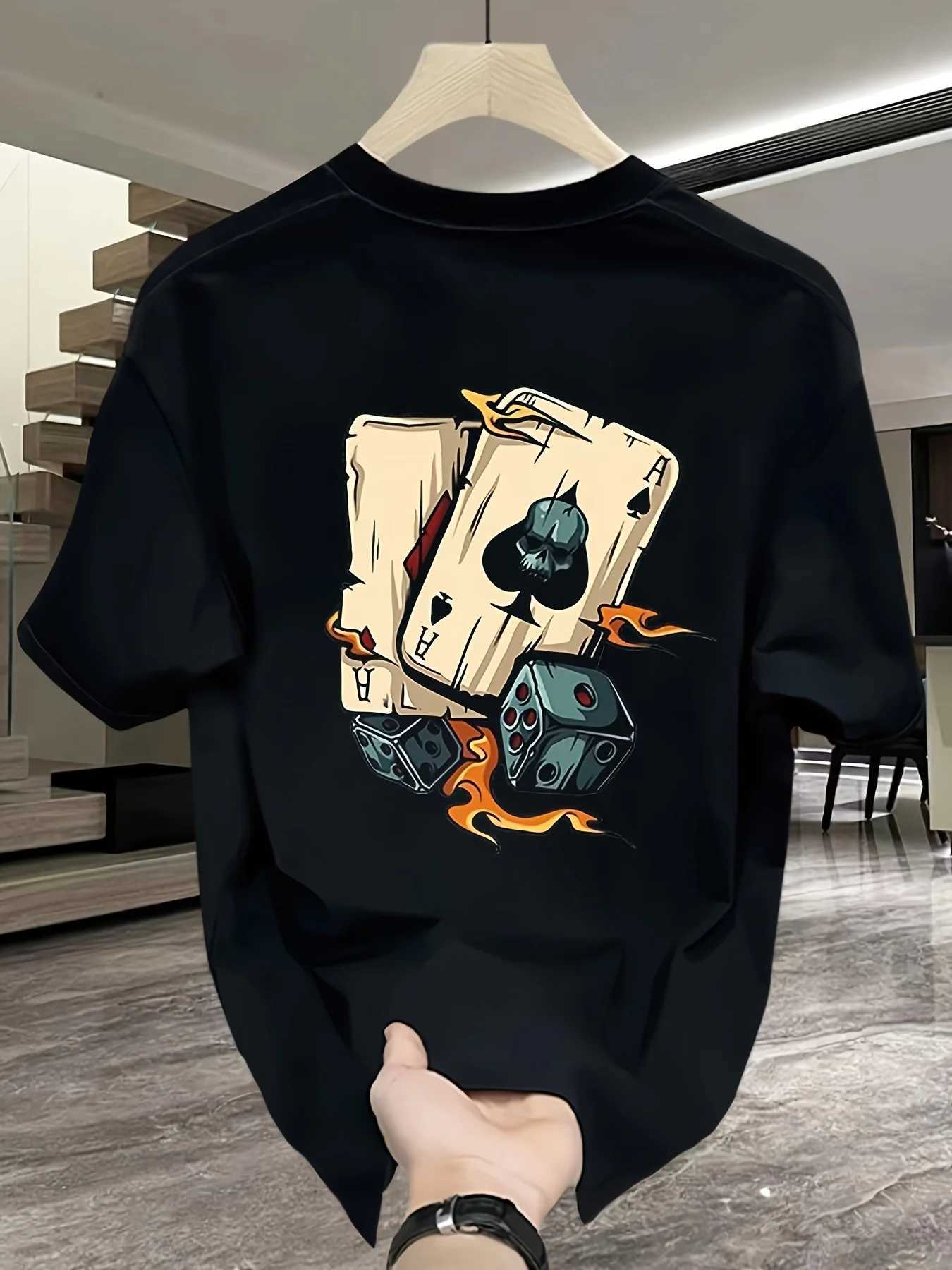 Mens summer 100 pure cotton fashionable casual loose creative and dice printed sports round neck short sLeeved TshirtXJ251023