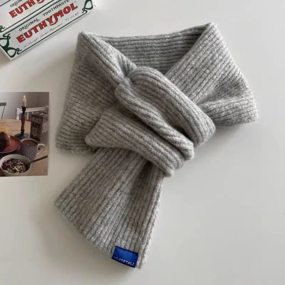 Neckerchief Wrap Solid Color Cross Scarf Woolen Thicken Short Neckerchief Knit Scarf Girls 251020
