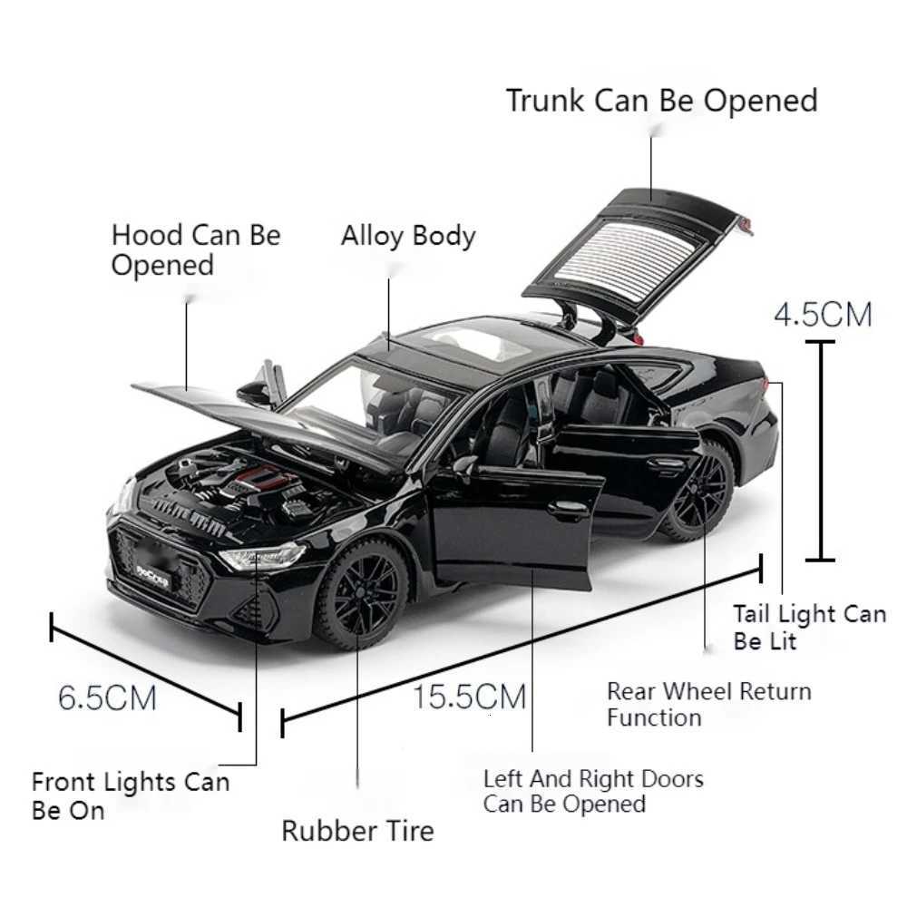 132 Scale RS7 Model Car Toy Alloy Diecast High Simulation with Sound and Light Pull Back Vehicles Toys for Kids Christmas GiftsT251023