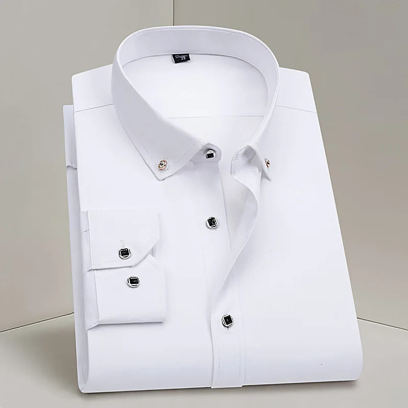Mens Business Dress Shirt Formal Fashion Thin Classic Basic Diamond Button Long Sleeve Social White Shirt Men Clothing 251016