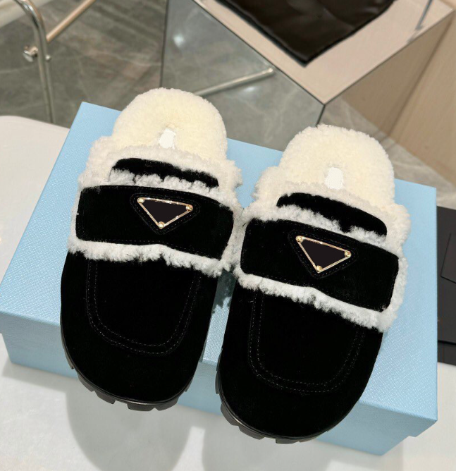 Luxury Fur Slipper Fluffy Shoe Womens Designer Platform Booties Winter Wool Suede Leather Loafer Furry Slide Scuffs Casual Shoe Luxury Mule Flat Sport House Shoes