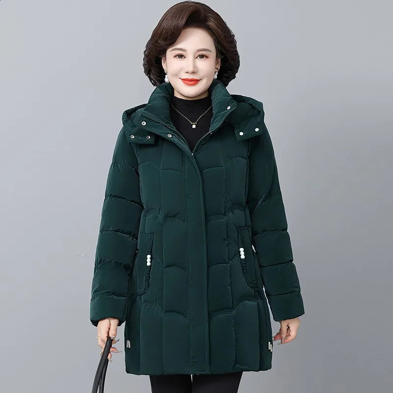 Womens Winter Thickened Jackets Down Cotton Parkas Hooded Quilted Long Pockets coat Middle aged Female Overcoat 251022