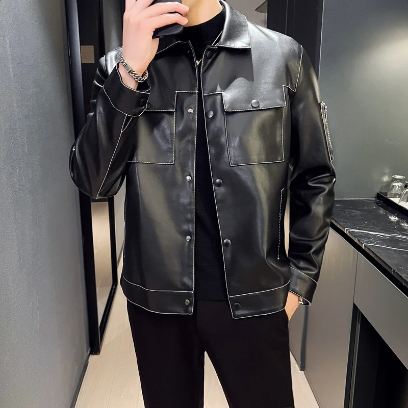 Fashion Trendy Leather Jacket Soft Comfortable Breathable Trendy Versatile Flip Collar Mens Business Casual Jacket 251021