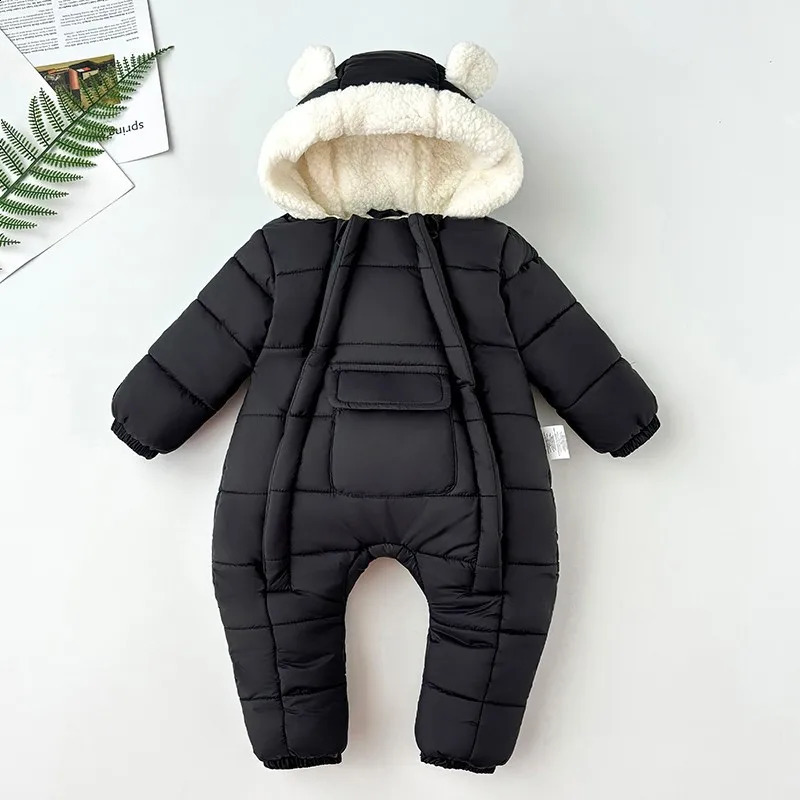 30 Winter Baby Boys Girls Rompers Solid Color Berber Fleece Lining Thick Warm Hooded Bodysuit For Kids One Piece Overalls 251023