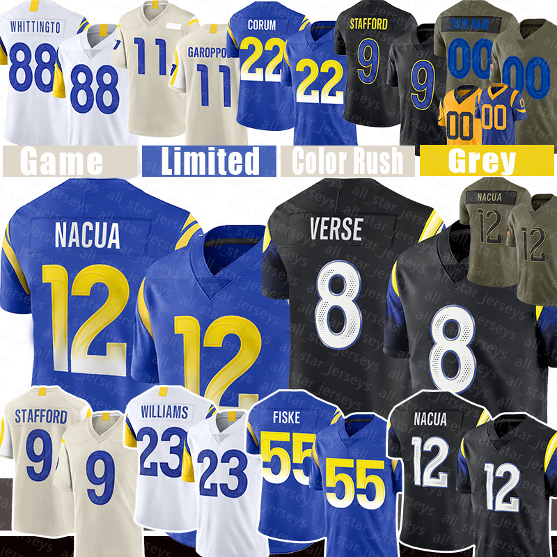 Matthew Stafford Football Jerseys Puka Nacua Jared Verse 22 Blake Jimmy Garoppolo whittington Braden Fiske Kyren Williams Kamren Kinchens Tutu Atwell