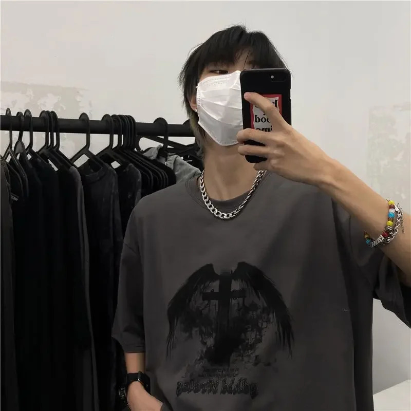 Y2K Emo Men Summer Oversized TShirt Korean Harajuku Tshirt Streetwear Dark Academia Hip Hop Alt Long Sleeved T Shirts Clothes 251020