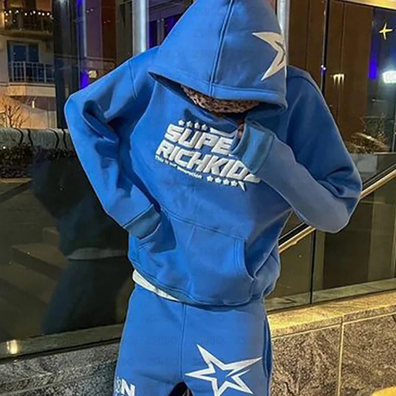 High Street Y2K Men Sets Harajuku Hoodie Sweatshirt Autumn Casual Straight Wide Leg Pants Trendy Streetwear Sweatsuit Set 251023