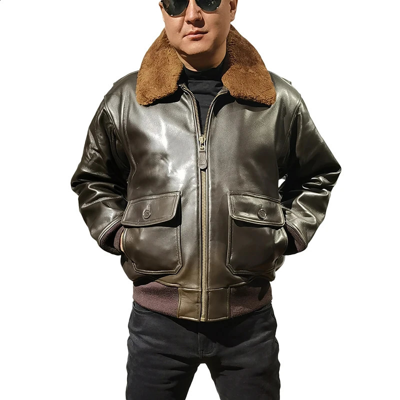 Winter Bomber Lamb Skin Coats European US Plussize Mens Classic Vintage Wool Collar Genuine Leather Jacket 251023