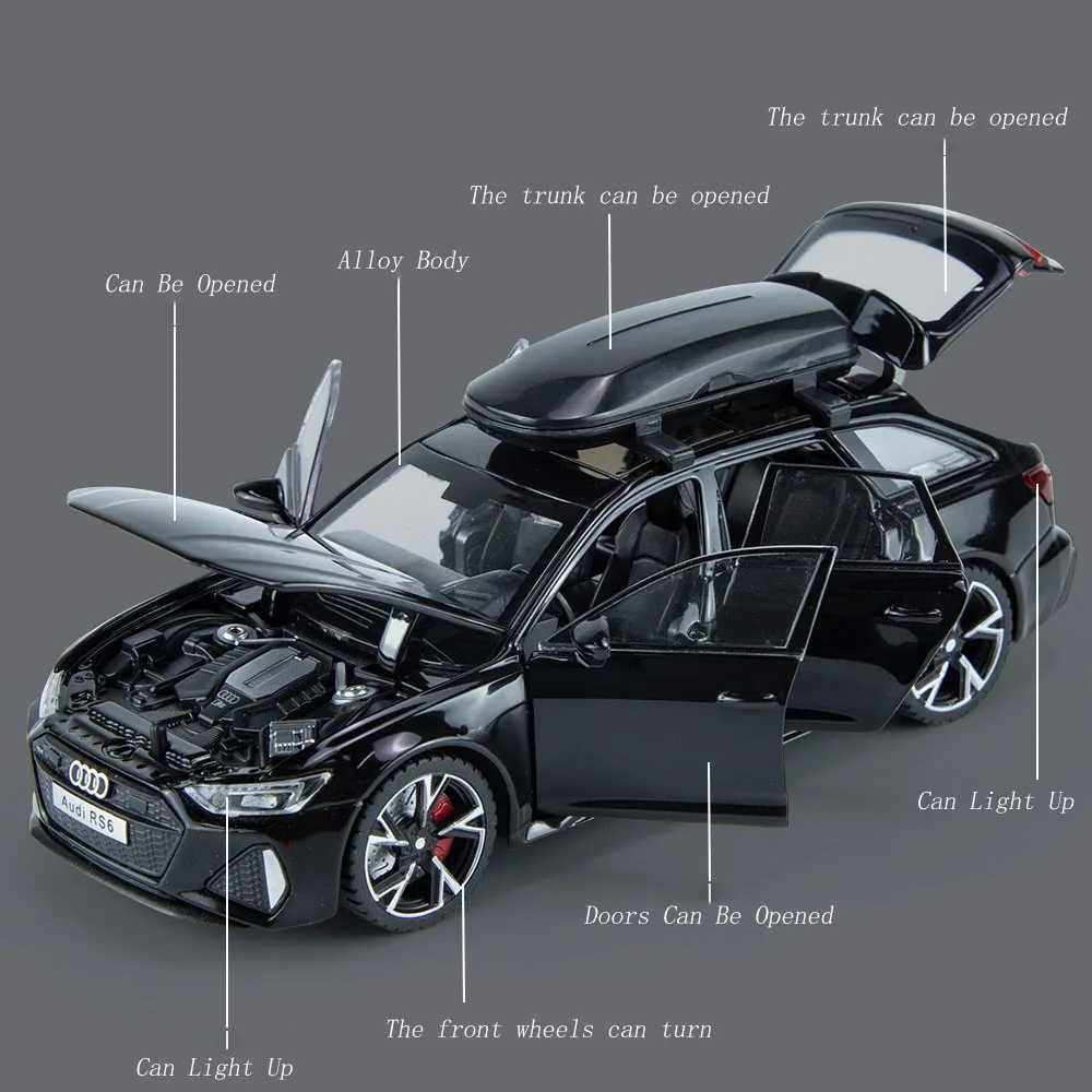 132 Audi RS6 Toy Car Model with Sound Light Doors Opened Alloy Diecast Model Vehicle Collection Toy for Boy Adult Festival GiftT251023