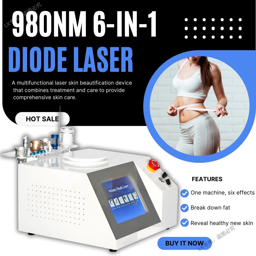 980nm Diode Laser 6 In 1 Beauty Machine For Nail Fungus Removal Red Vessels Therapy Skin Care Slimming Physiotherapy Spa Salon Use