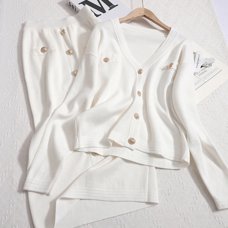 Women Knit Slim Sweater Cardigan Skirts Sets Single Breasted Short Tops Blazer Long Skirt Set 2 Piece Fashion 251022