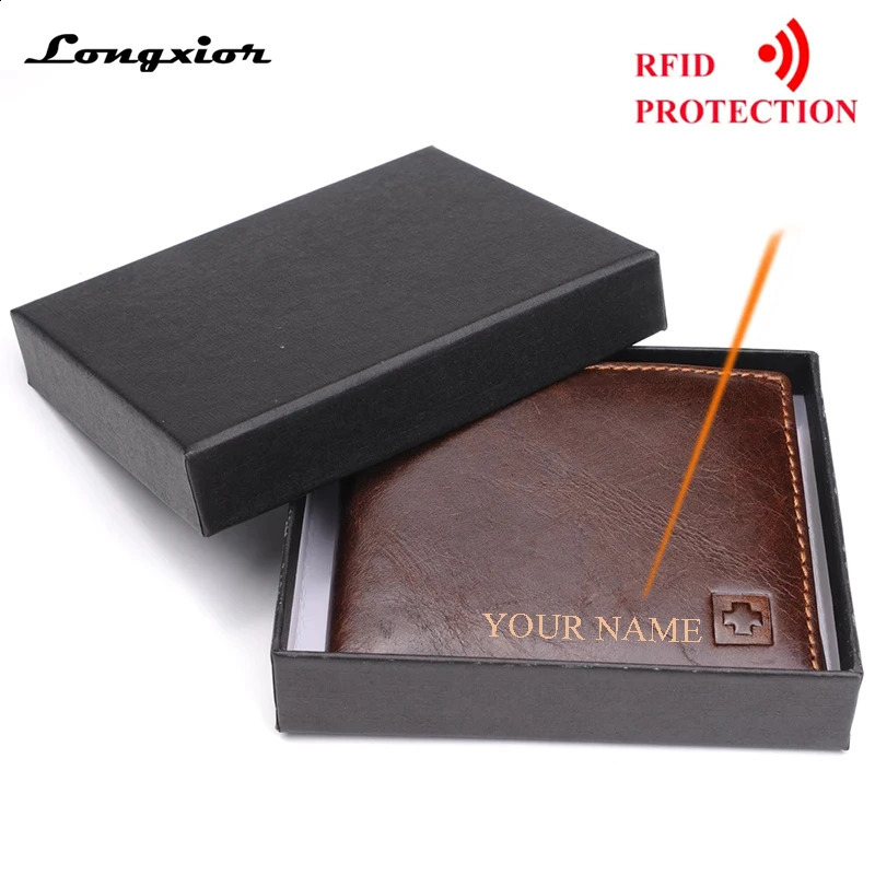 100 Genuine Leather Mens Wallet Purse for men Black Brown Bifold RFID Blocking leather Wallets coin pocket Gift Box251023