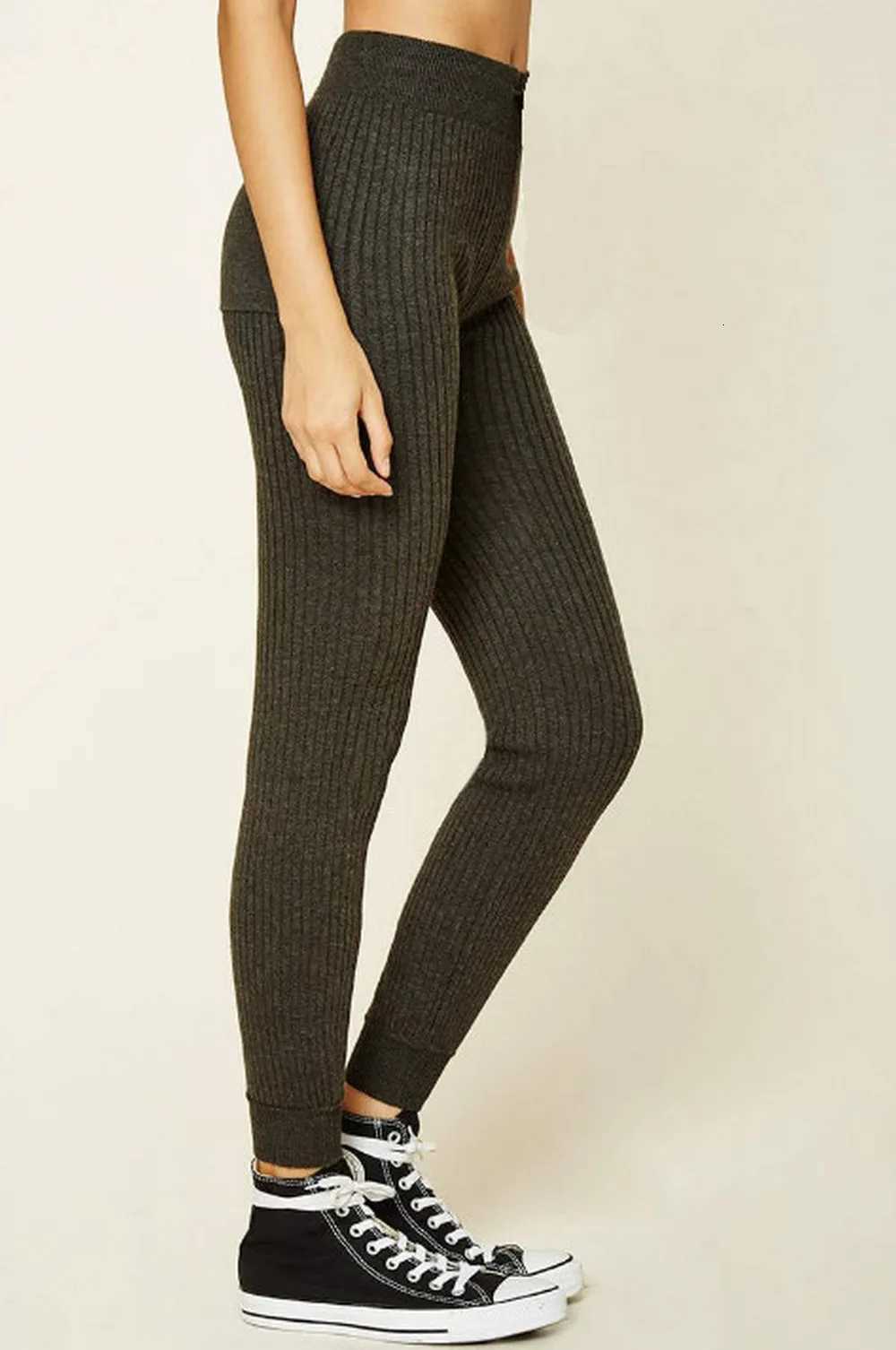 Rib Kint Leggings Fleece Inside Ribbed Knitting Pantyhose Winter Stretchy Pant Korea Japan Active Pants Thermal ouc2563T251023