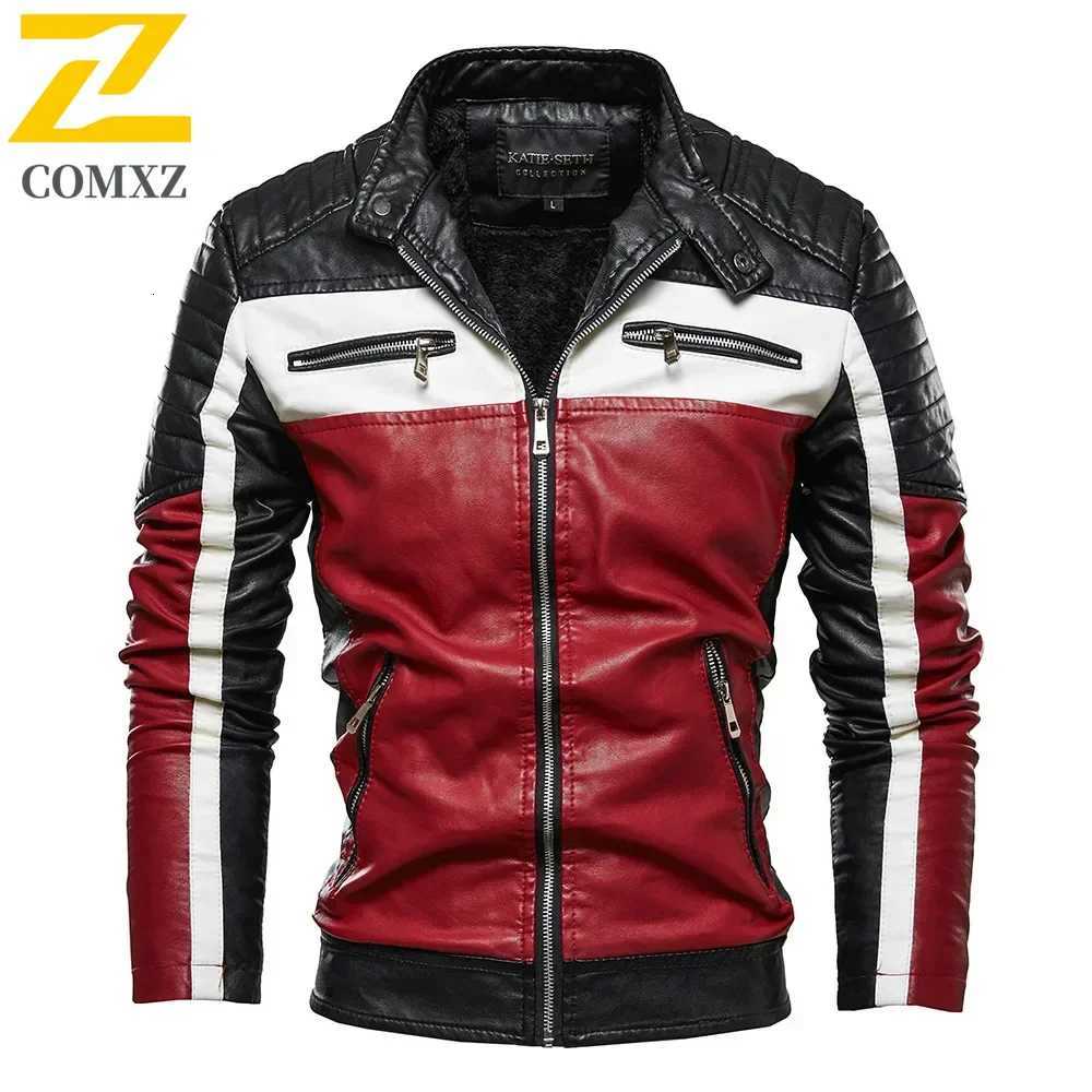 Men Yellow PU Leather Jacket Patchwork Biker Jackets Casual Zipper Coat Male Motorcycle Jacket Slim Fit Fur Lined Outwear Coat W251023