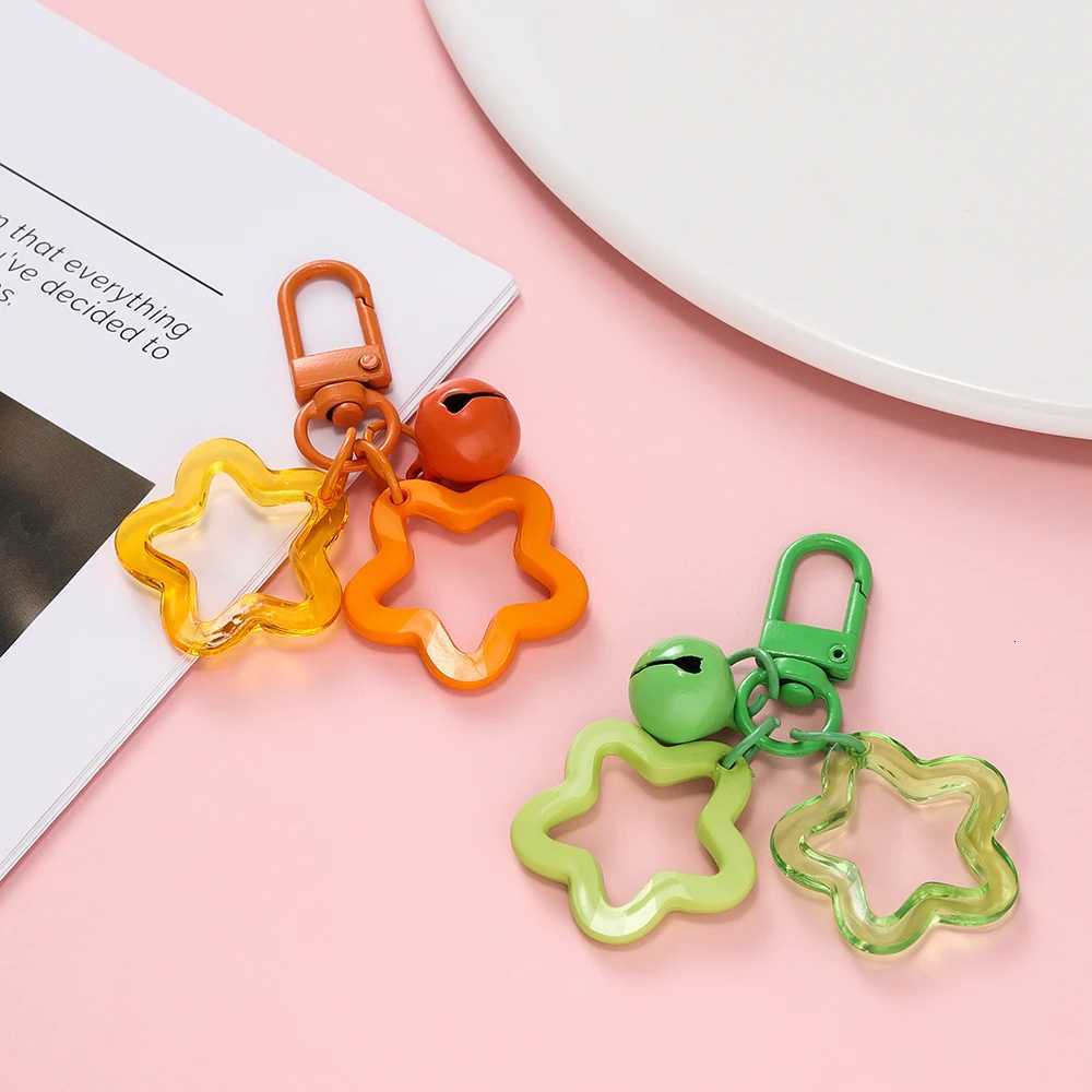 1pcs Hollow Star Charm Pendant with Small Bell Colorful Acrylic Beads Keychain Accessories Bag Lanyard Keyring Jewelry Making Z251023