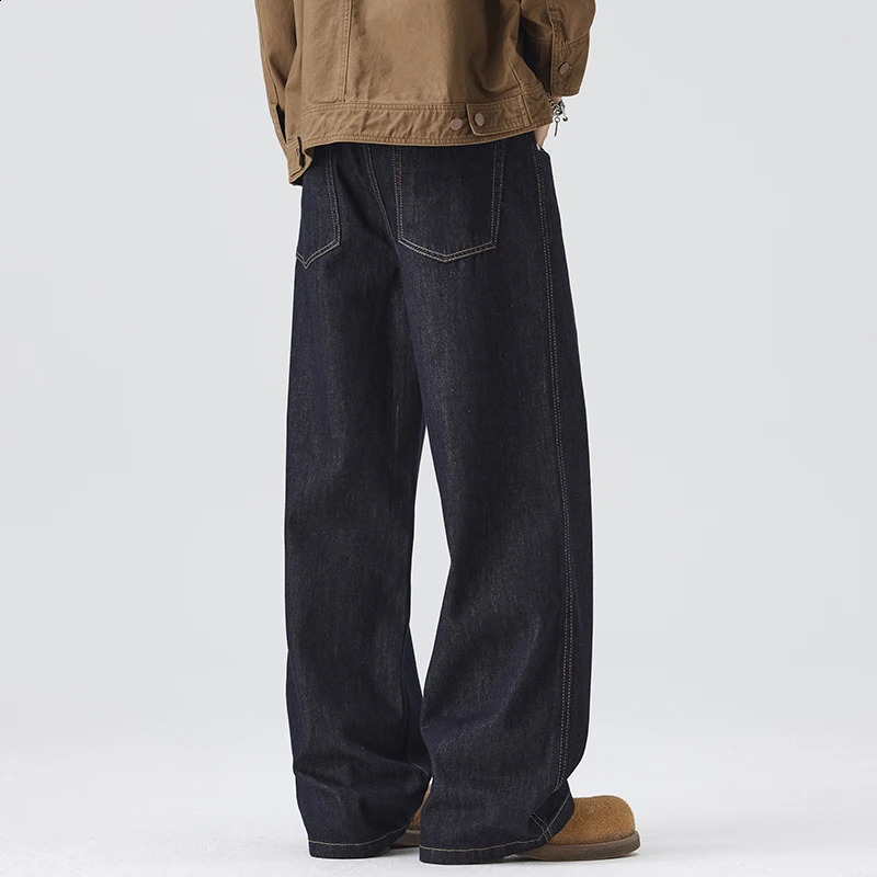 Highend Quality Primary Color Jeans Man Autumn and Winter N Street Craze Handsome Wide Leg Straight Tube Pants 251018