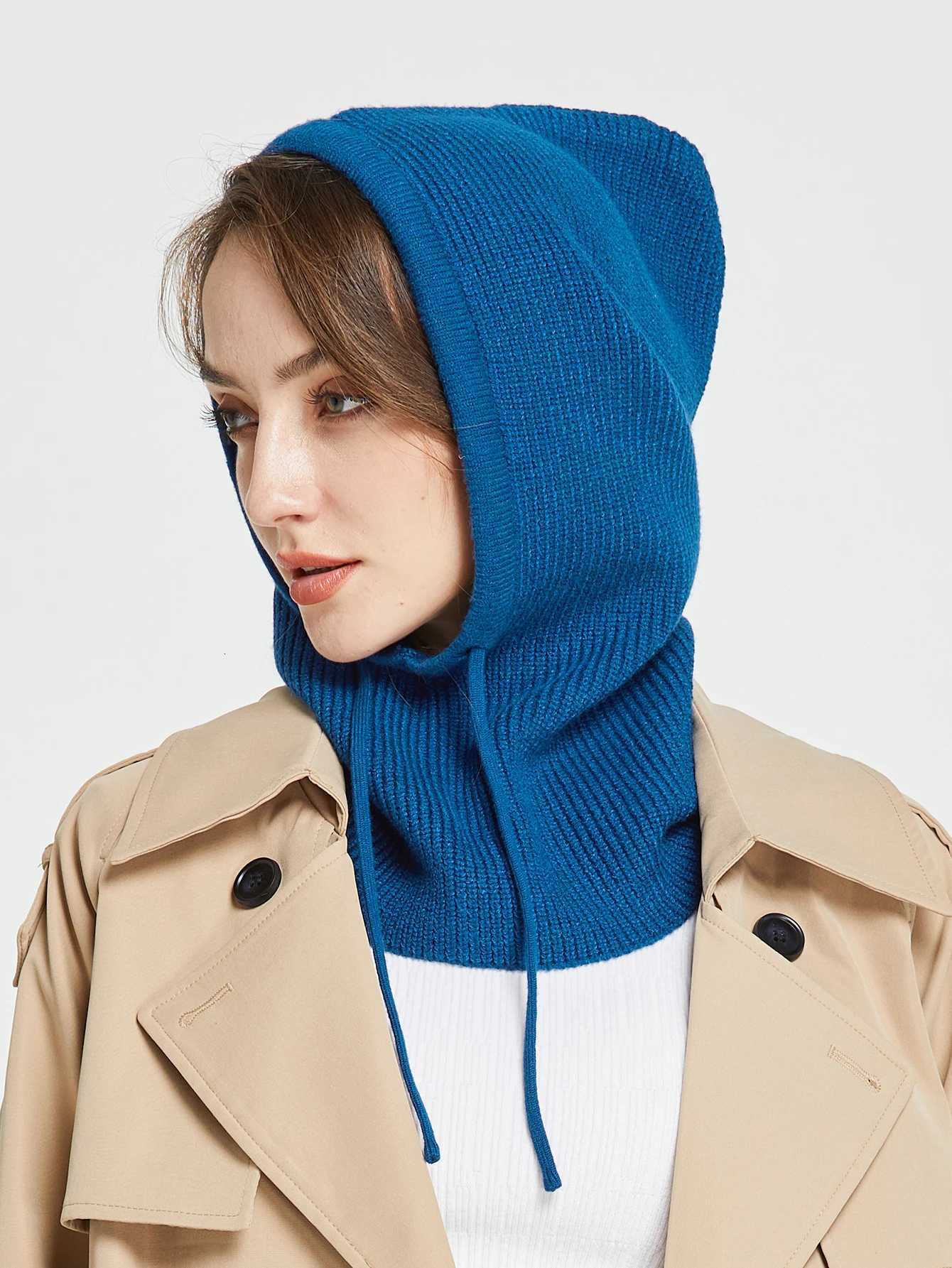 Knitted Wool clava Sklies For WenMen Winter Woln Drawstring Hooded Scarf Hat NeckFace Protect Beanies For CoupsW251023