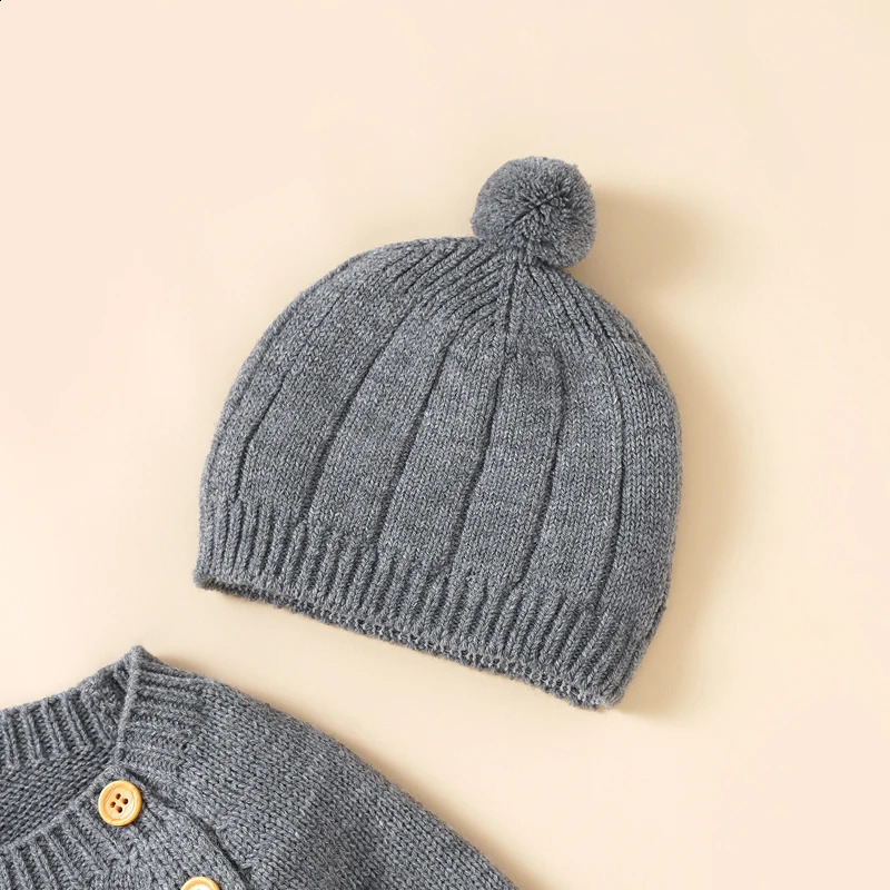 Baby Rompers Clothes Spring Autumn Solid Full Sleeve Knitted born Infant Boys Girls Jumpsuits Hats Outfits Sets 018m Costume 251023