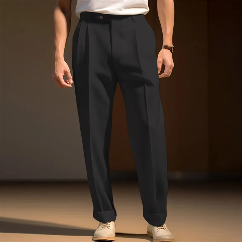 Men s Fit Dress Pants Solid Color Flat Front Trousers Classic Business Casual Suit Modern Formal Wear Hemmed Bottoms 251023