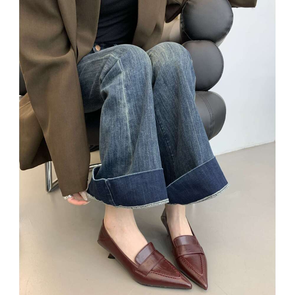 2025 Autumn Winter High Heels Thin Designer Shoe Deep Mouth Pointed Toe Single Elegant Mid Heel Commuting Professional Women's Shoes