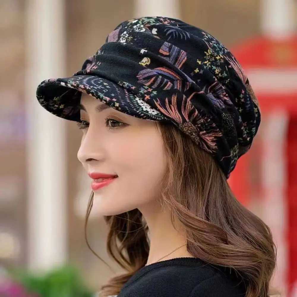 New Short Brimmed Floral Hat Wen Visor Hat Beanie Slouch Cancer Cho s Warm Muslim Brim wear WrapW251023