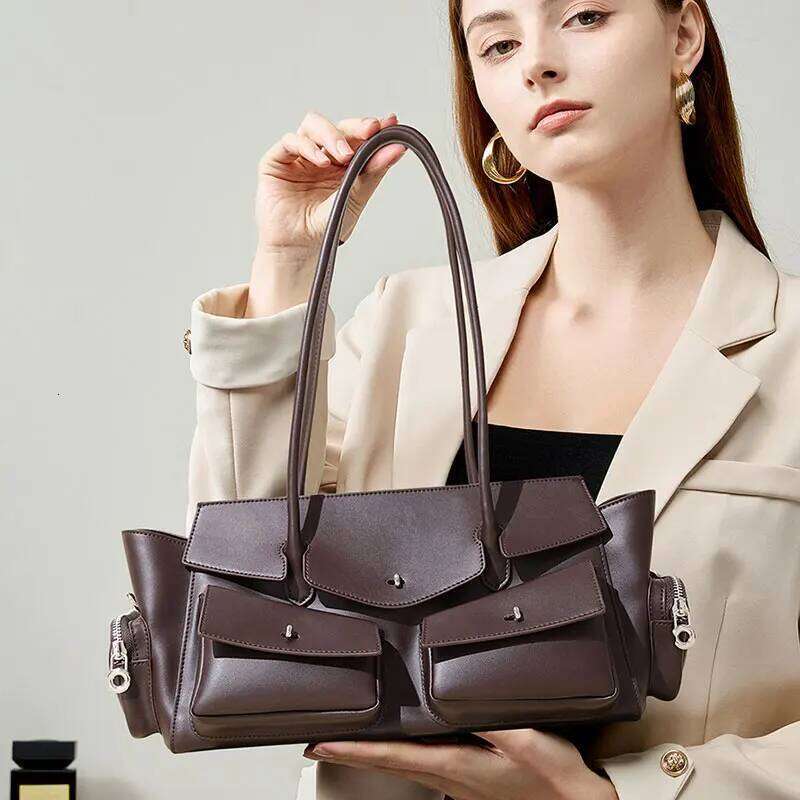 New Women's Designer Genuine Leather Women Shoulder Bag Vintage Multi-Pocket Storage Cowhide Handbags