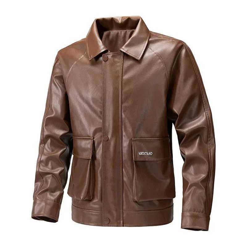 Mens Outdoor Fashionable Casual Handsome Leather Jacket Retro Motorcycle Comfortable Breathable Multi functional Leather Jacket W251023