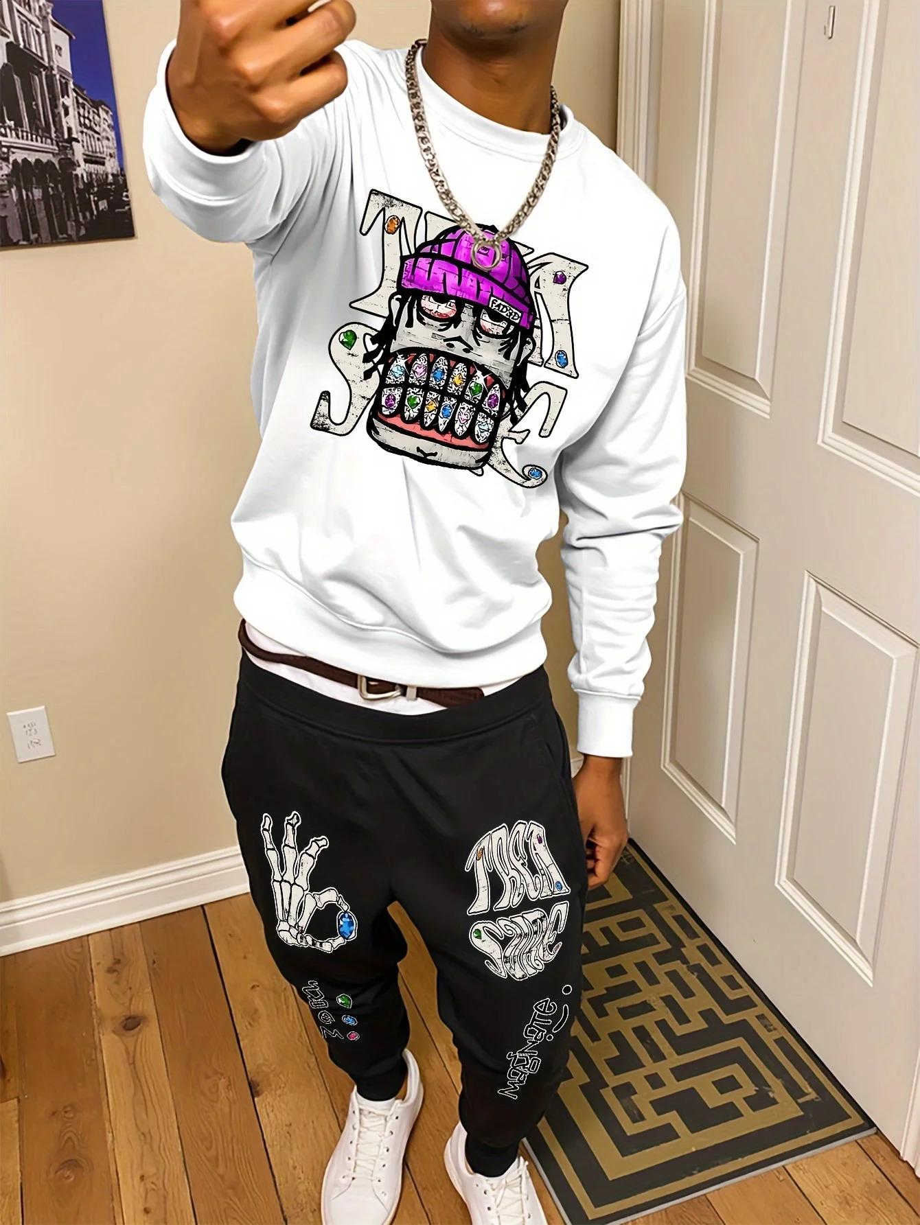 Y2K Autumn Winter Fashion Tracksuit Suits hiphop Mens Clothing Sets Keep Warm Comfortable casual round neck top 251023