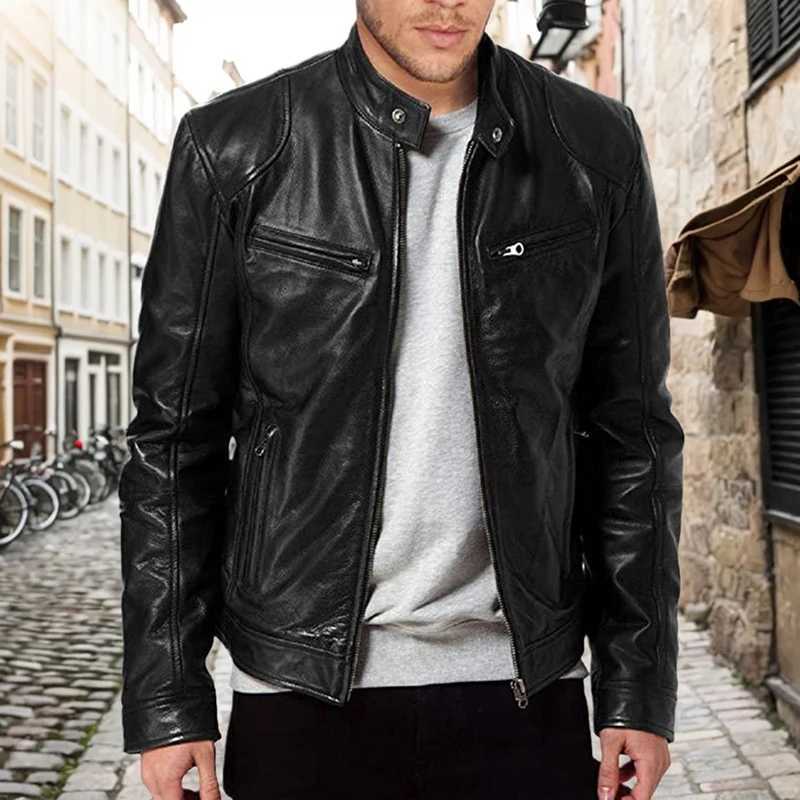 2025 Mens Motorcycle Leather Jacket Bomber Motorcycle Biker Pu Leather Casual Fashion Slim Fit Coat Spring Antiwind Coat Male W251023