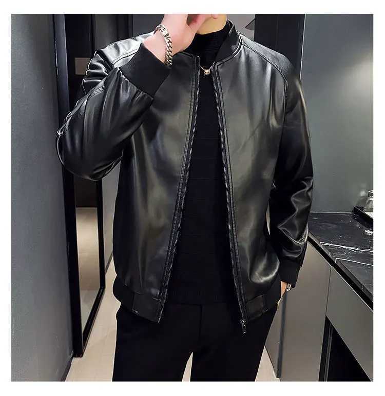 Faux Leather Cardigan Outerwear Men PU Leather Zipper Jacket Stand Collar Coats Long Sleeve Loose Fit Solid High Street W251023