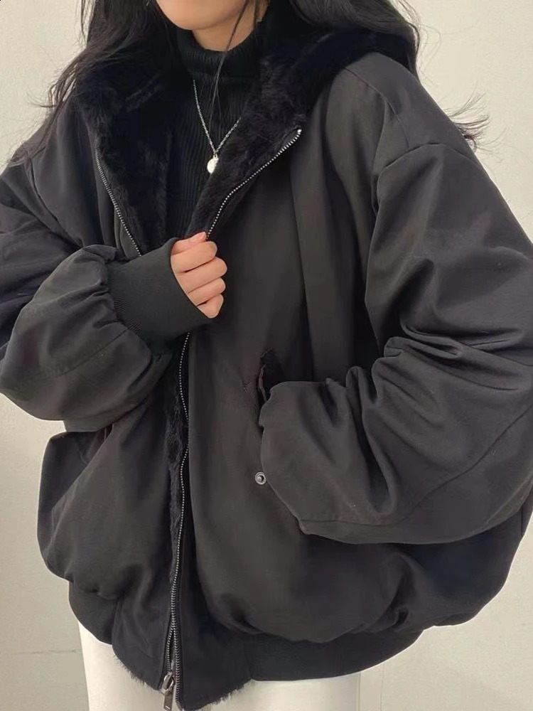 Thick Warm Fashionable Doublesided Cotton Jacket for Womens Clothing Winter Casual Zipper Hooded Tops 251018