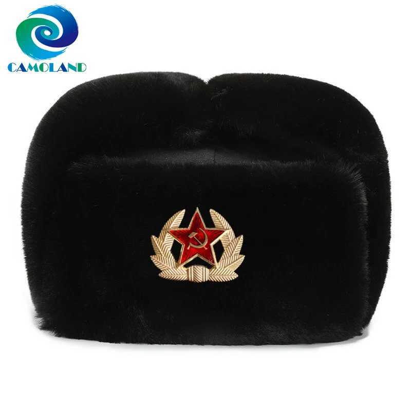 CAMOLAND High Quality Warm Faux Fur Bber Hats Wen Men Soviet Badge Russia Ushanka ot Hat Windproof Earflap SkiingW251023