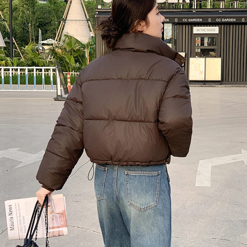 Winter Women Clothes Cropped Jackets Parkas Warm Stand Collar Cold Coat Zipper Puffer Jacket Korean Fashion Cottonpadded Jacket 251020