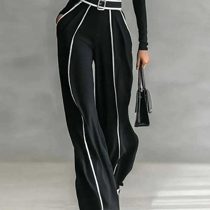 Winter Turtleneck Long Sleeve 2 Piece Sets Retro Solid Slim Top PulloverWide Leg Pant Suits Fall Contrast Color Straight OutfitT251022