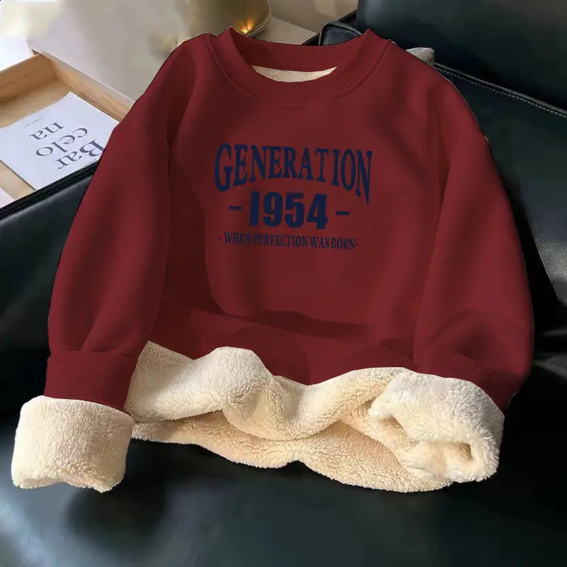 Women Hoodies Sweatshirt Letter Printing Lamb Velvet Thickened Street Warm Pullover Loose Crewneck Brown Woman Clothing 251022