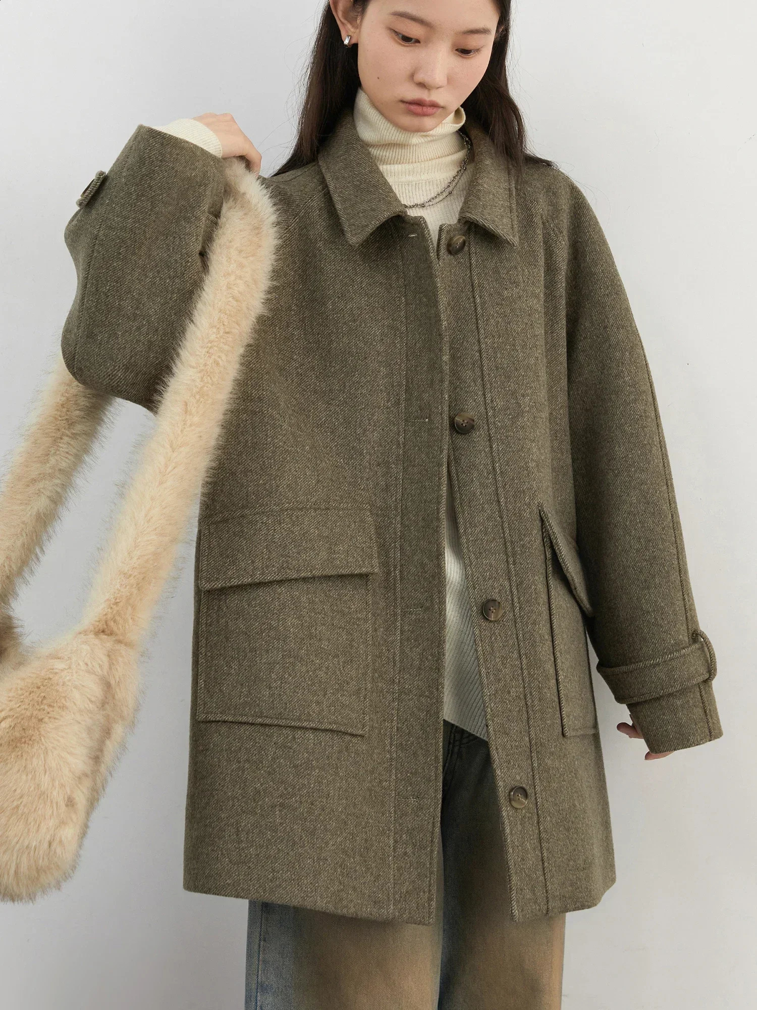 CHIC VEN Women Woolen Coat Casual Single Breasted Long Loose Solid Female Overcoat Ladies Outerwear Autumn Winter 251021